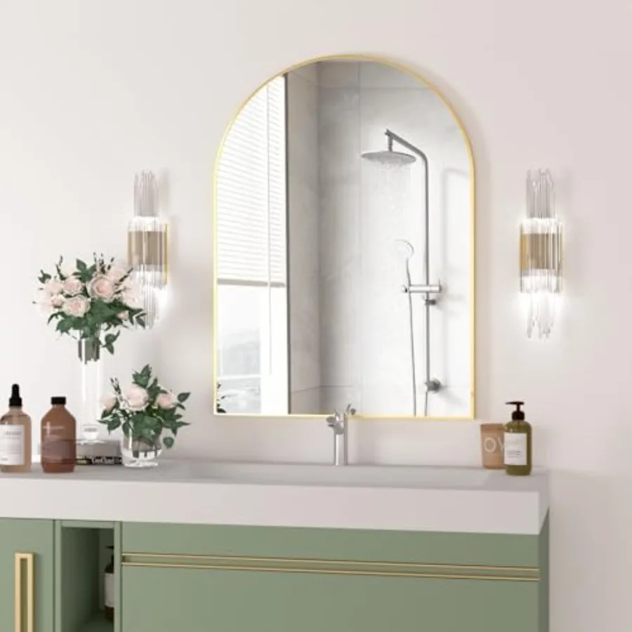

Arched Wall Mirror for Bathroom, 40"x30" Arched Mirror Wall Mounted Mirror with Metal Frame, Vanity Mirror Decor for Mantle, Be