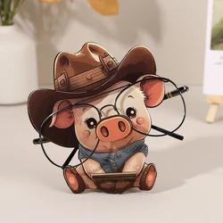 Cartoon Pig Glasses Frame Cute Animal Glasses Frame Sunglasses Display Stand Hand Carved Home Wooden Decoration 3D