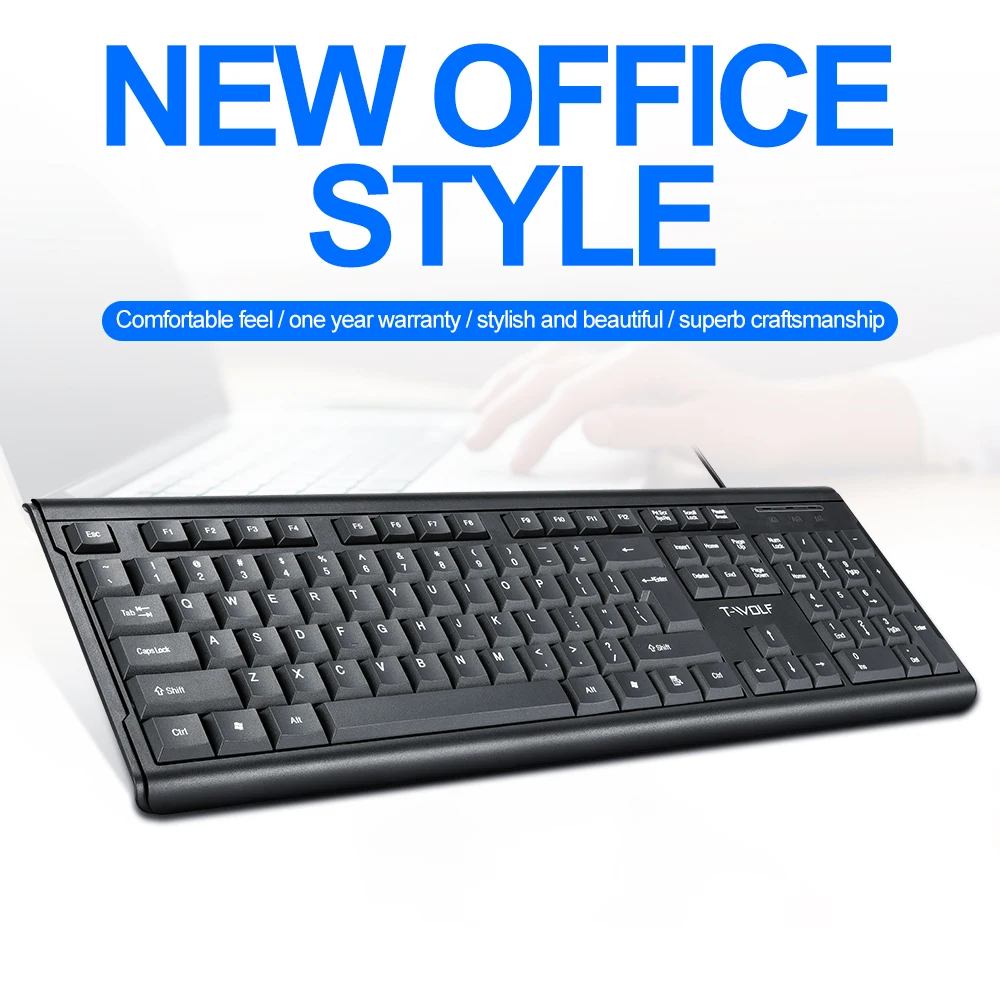 104 Keys USB Wired Keyboard English/Russian/Spanish/French Language Ergonomic Design Gaming Keyboard for Office Laptops Desktops