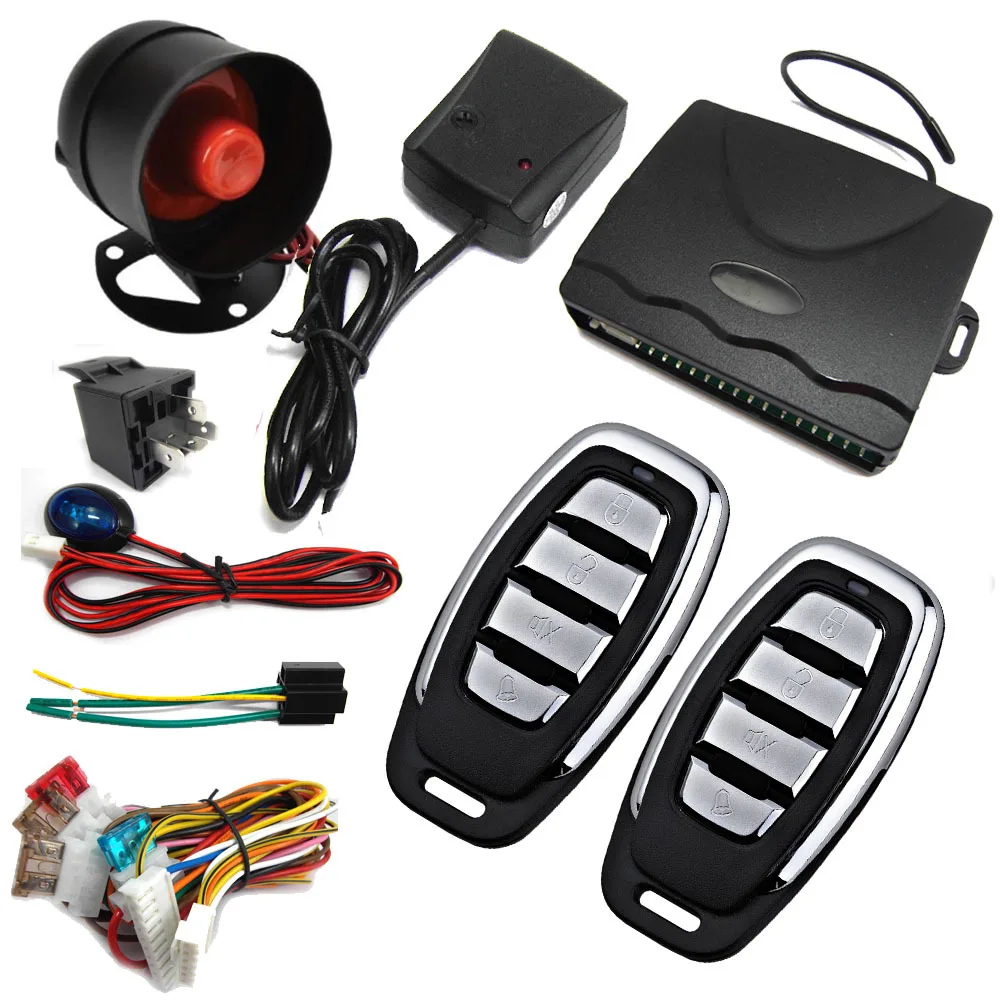 One way car alarm system with siren for 12V DC Vehicle which has central door lock system Universal