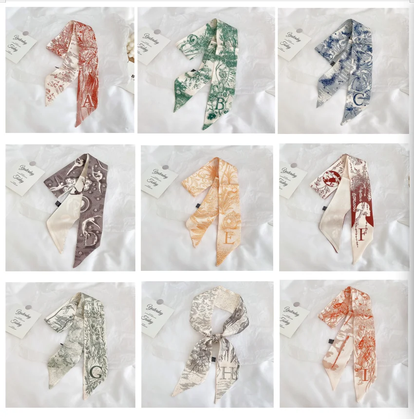 

Luxury Red Alphabet Long Silk Scarf with Hair Tie Bridal Favors Box Set with Hairband Wedding Gift Accessories