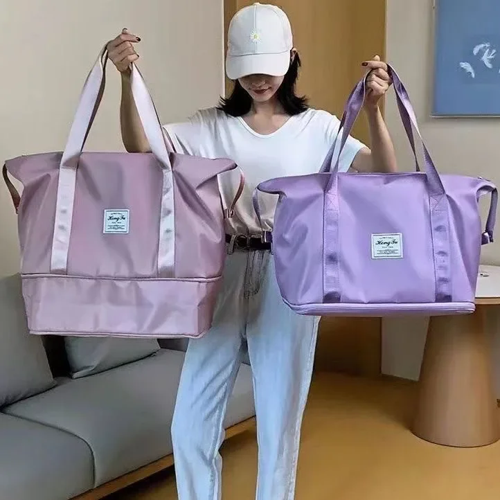 Bolsa de viaje de nailon impermeable para mujer, bolso de mano deportivo para gimnasio, almacenamiento de equipaje de gran capacidad, a la moda