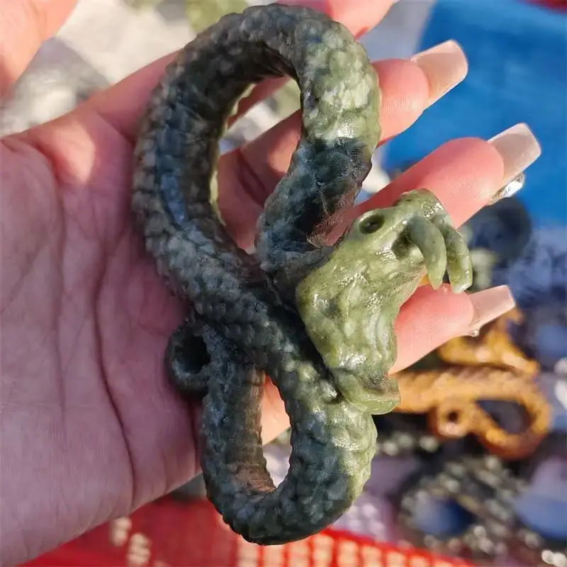 

Натуральный Офиолит, резьба в виде змеи, мигающие кристаллы, красивый драгоценный камень для украшения дома, коллекция подарков, 1 шт.