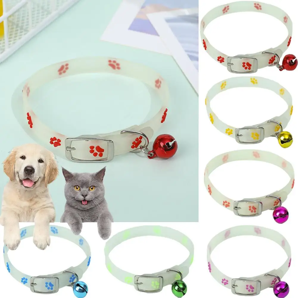 

Luminous Cat Necklace Glowing Small Dog Cat Collar Cat Bell Cat Silicone Anti-Loss Accessories Pet Neck Collar Fluorescent P0K8