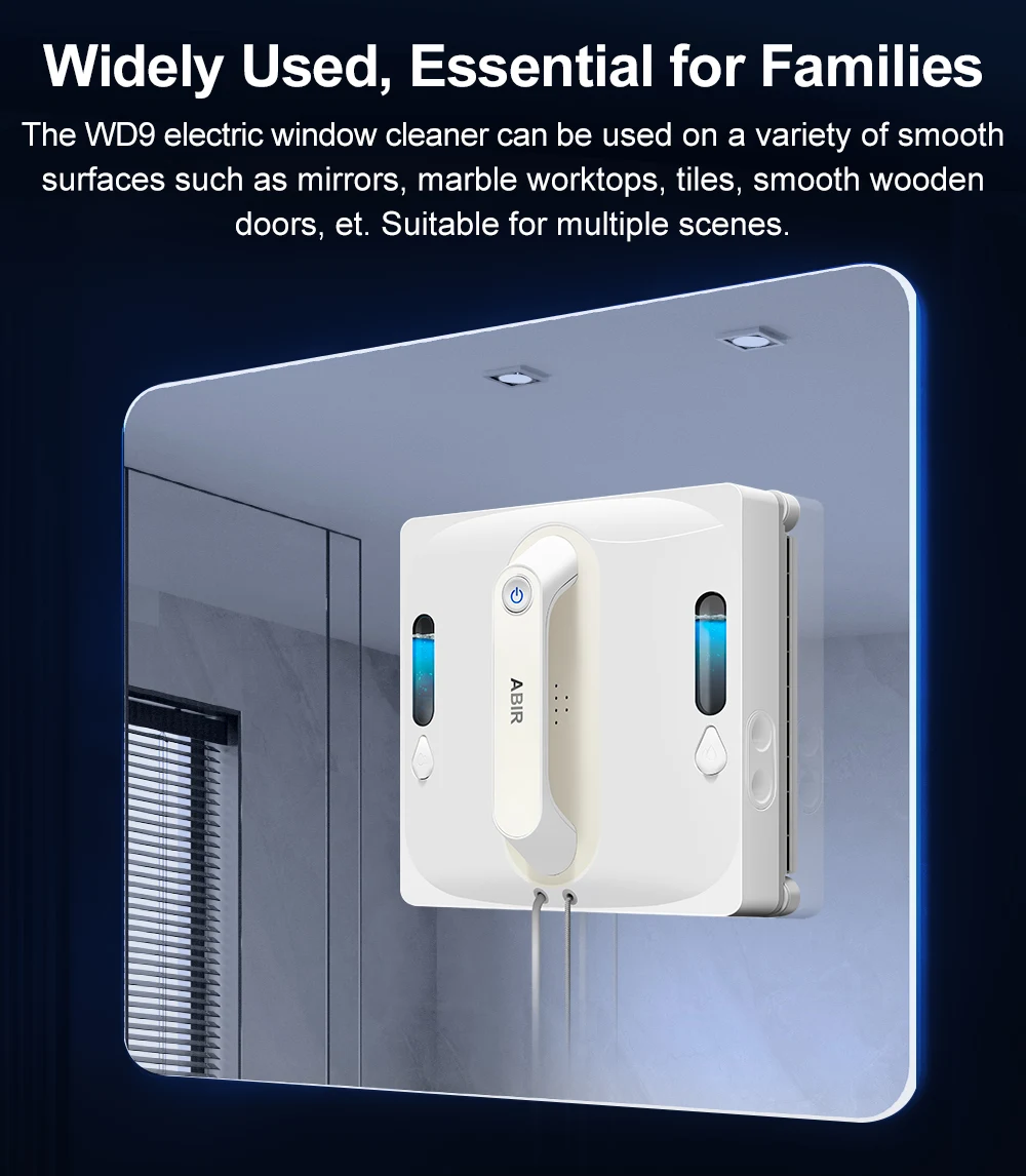 Robot Window Vacuum Cleaner ABIR WD9,4-Way Water Spray, Laser Sensor,9000PA Suction, Low Nosise,Wet Dry Scrape & Wipe in One