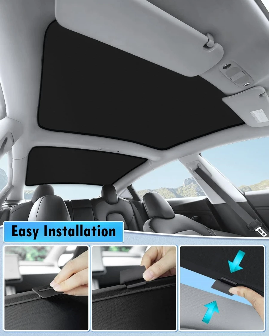 For 2024 Tesla Model 3 Highland Roof Sunshades 2-in-1 Ice Sunshades Glass Roof Sunshades UV/Sun Protection Heat Insulation