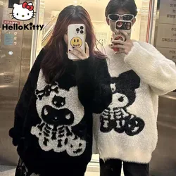 Sanrio Kuromi Halloween Style Knitted Sweater Couple Autumn Winter New Loose Knitwear Skull Decoration Cartoon Clothing Y2k Tops