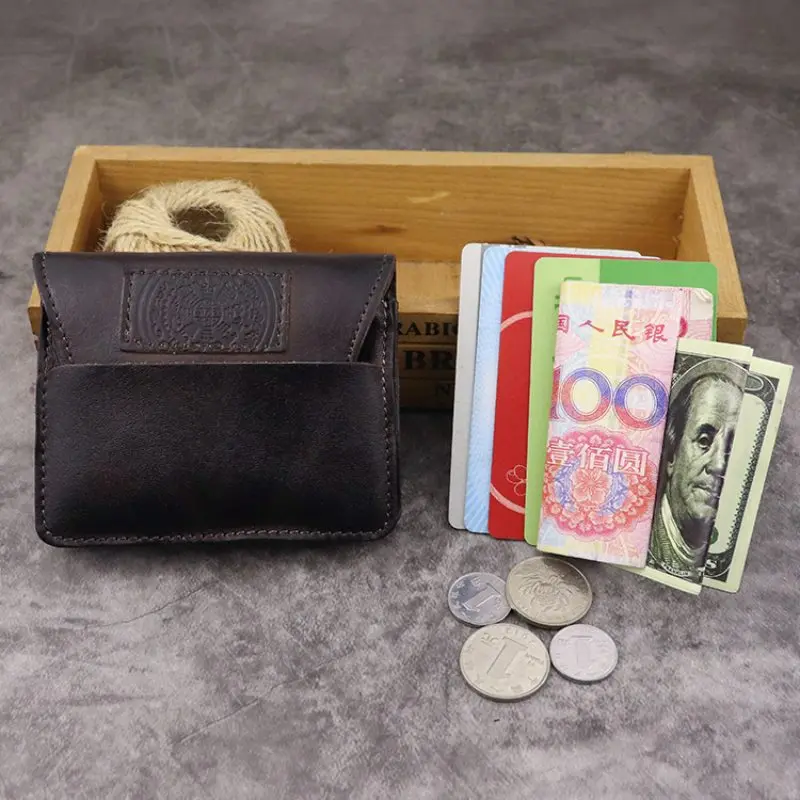 100% Genuine Leather Wallet Vintage Wrinkled Short Purse Credit Card Holder With Zipper Coin Pocket Money Bag