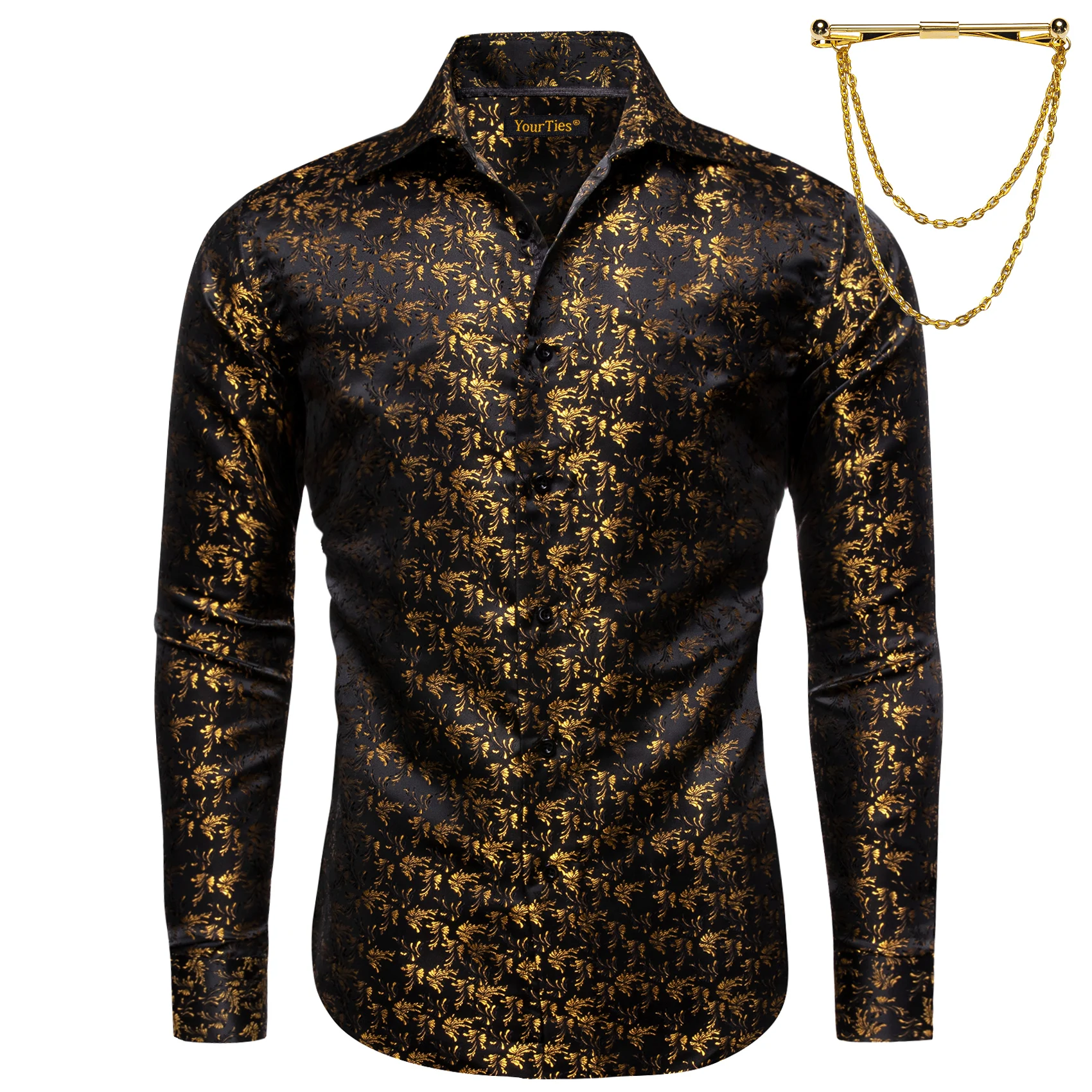 

Мужская привлекательная рубашка с цветочным принтом и цепочкой, нарядный топ с длинными рукавами для вечеринок, клубов и свиданий.