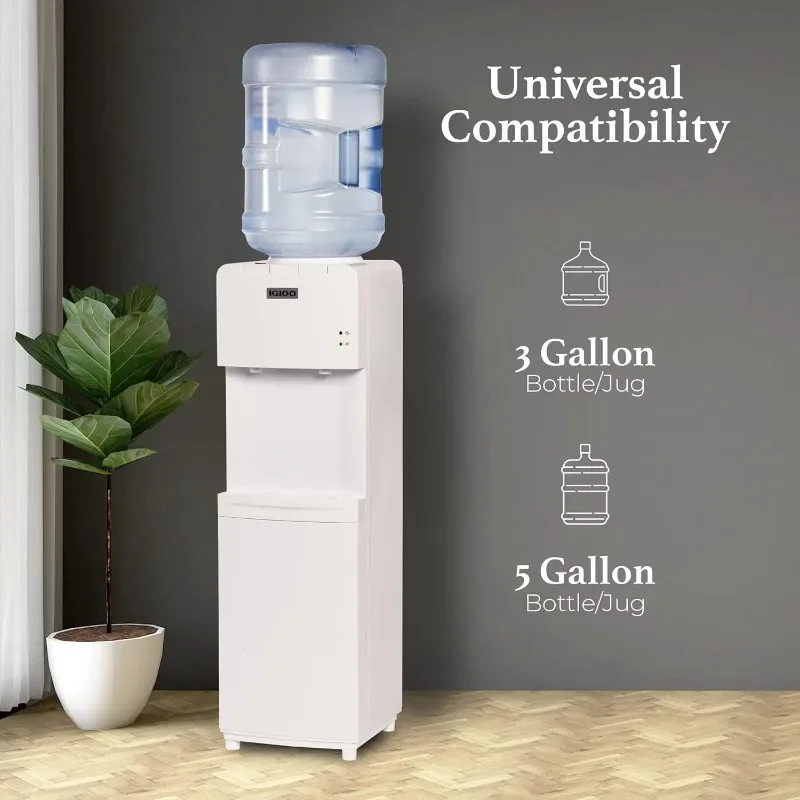 Igloo Top Loading Hot and Cold Water Dispenser - Water Cooler for 5 Gallon Bottles and 3 Gallon Bottles - Includes Child Safety