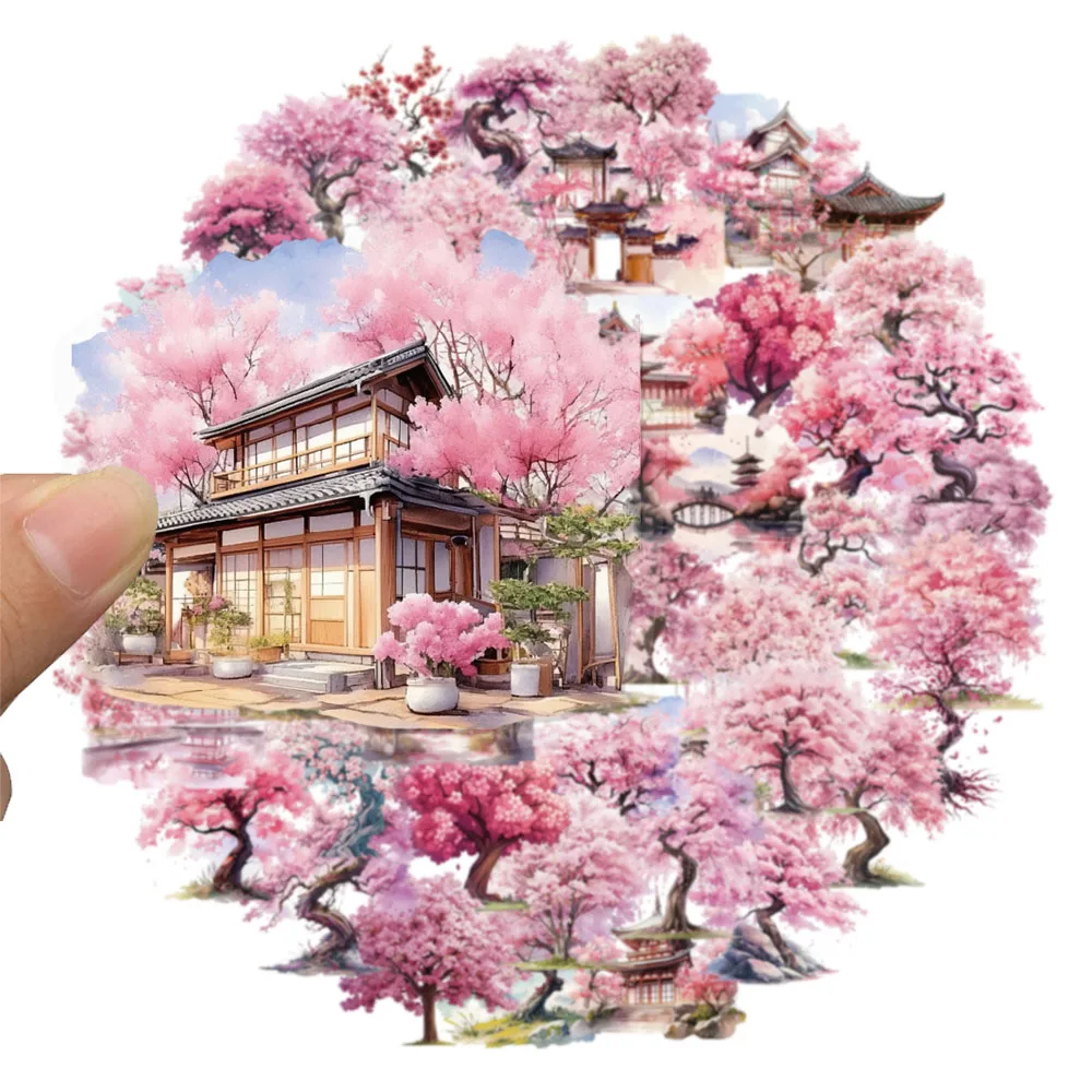 

50PCS Watercolor Peach Tree Decoration PET Graffiti Stickers Luggage Speaker Skateboard Water Cup Computer Label Stickers