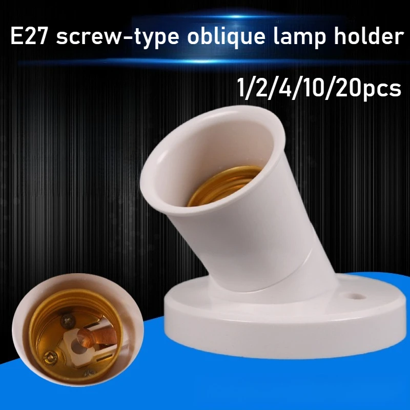 White E27 Lamp Base Socket 45 Degree Angle Oblique Screw Plastic Light Bulb Base Wall Lamp Holders Adapter Converter