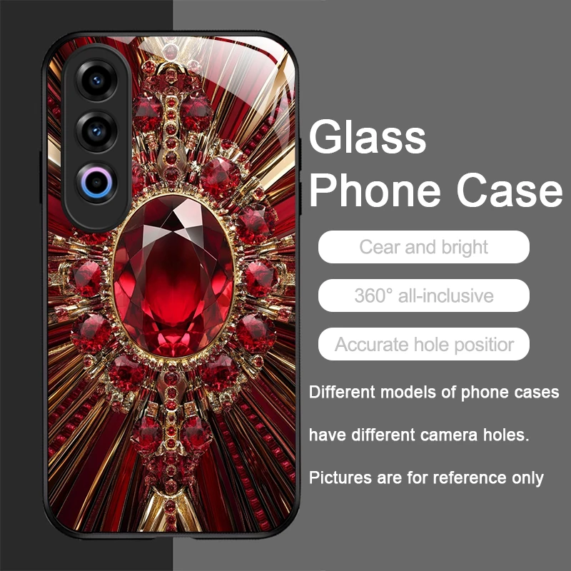 حافظة هاتف أنيقة من الزجاج المقسى على شكل قلب من الأحجار الكريمة لهاتف Oneplus 13R 12 11 10 9 Nord CE4 3 2 Lite ACE2 ACE3 Pro