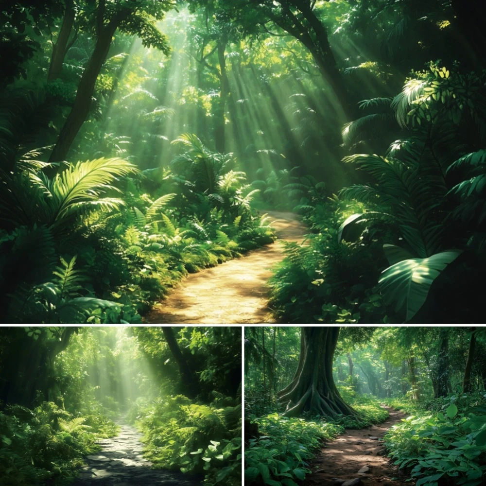 

Tropical Jungle Backgrounds for Photographs Camping Adventure Spring Summer Green Forest Portrait Backdrop Photo Studio Props