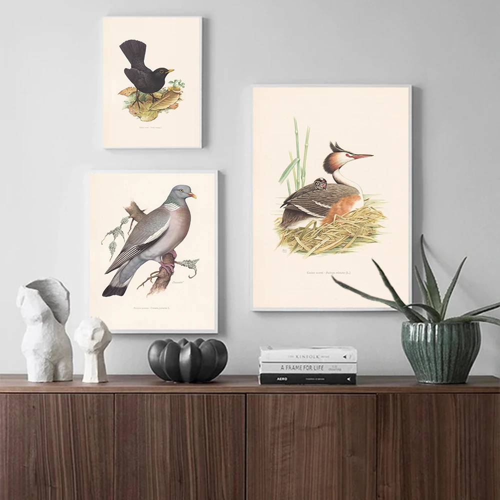 خمر عش الطيور وبيض الطيور المشارك أصفر البومة Cested تيط الطيور الطبيعية يطبع حائط لوح رسم صورة ديكور غرفة المنزل