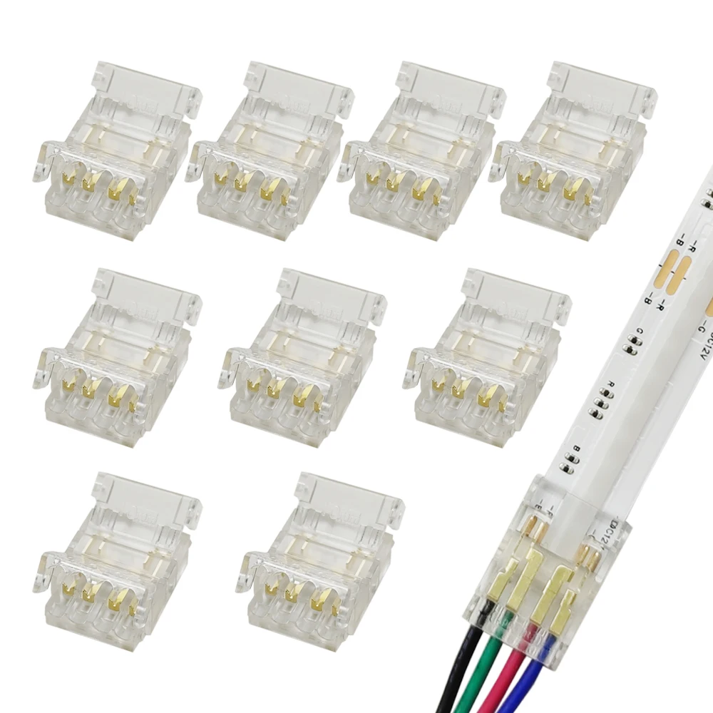 

4 Pin 10mm COB LED Strip Connector Extension Wire Terminal for RGB COB Tape Lights Fixed Clamp Clips