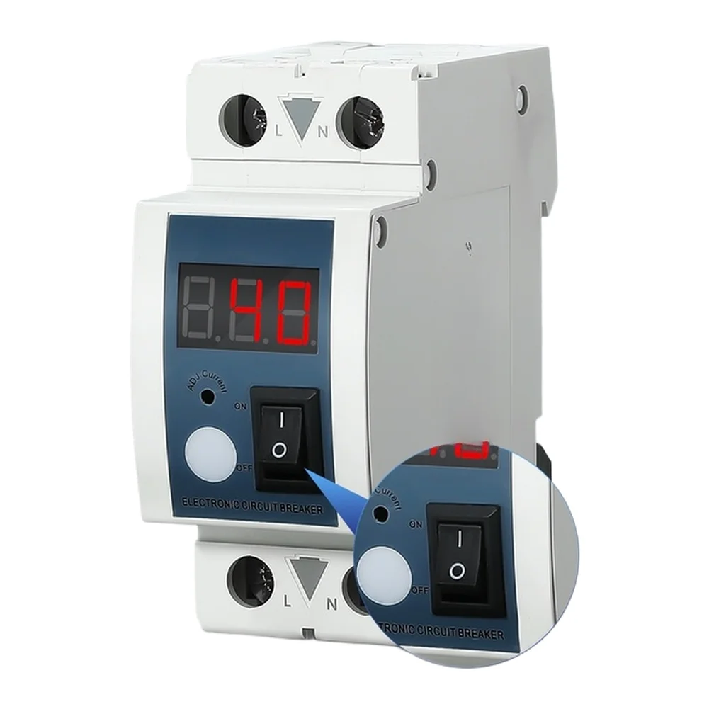 Adjustable Current Limiter 1-40A Overload Protection Circuit Breaker, Auto-Restore With LED Indicator Rail Mount