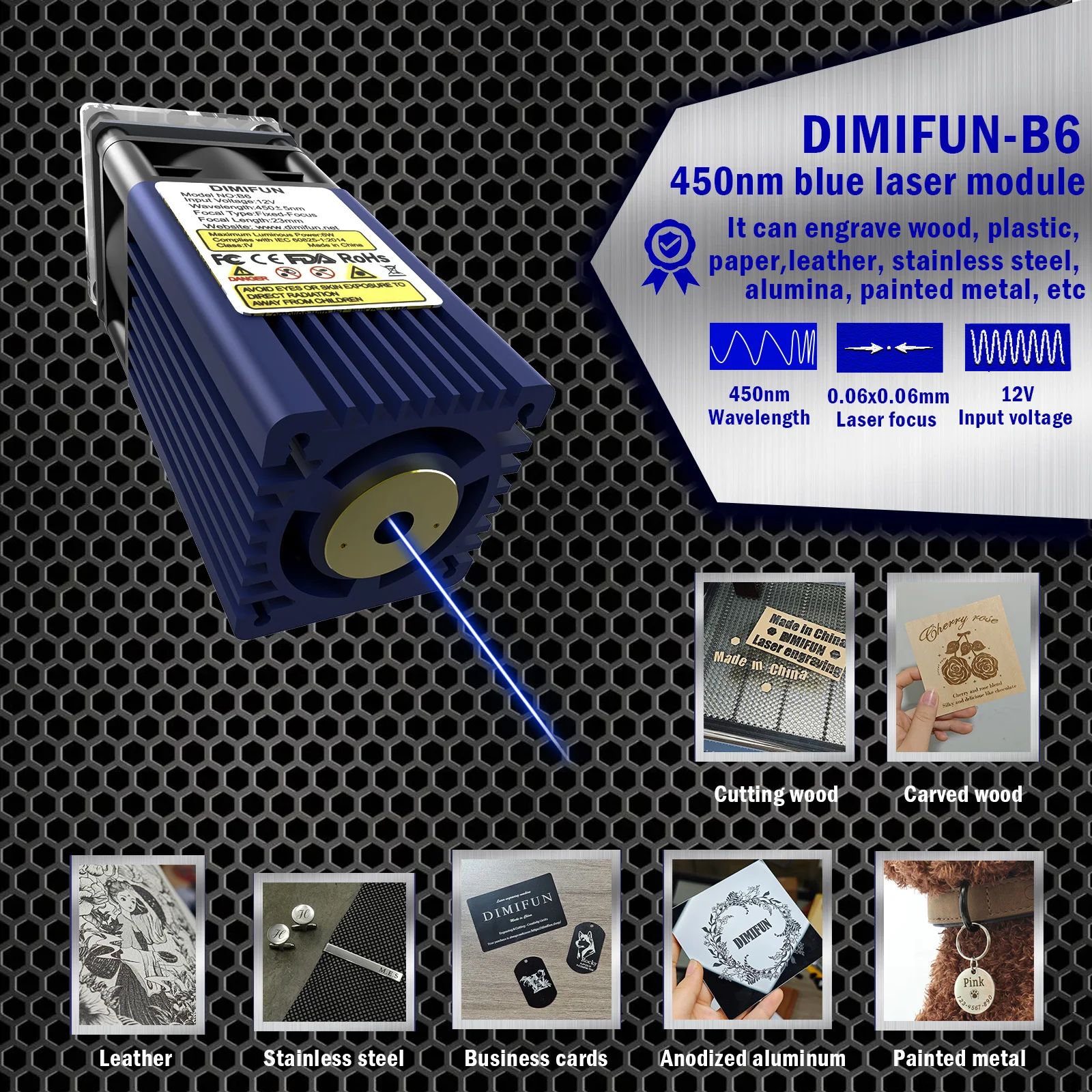 Laser Engraver 20W Diode - 2,5W/4,5W/6W/7W/12W blauw licht 450nm lasermodule, graveergereedschap,