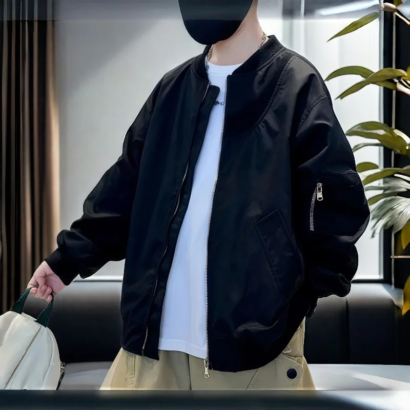 سترة بيسبول للأولاد لربيع وخريف 2025 بتصميم كوري، سترة سوداء فضفاضة برقبة دائرية مناسبة للأطفال الكبار #4