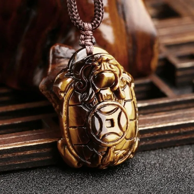 

New Natural Tiger's Eye Stone Dragon Turtle Pendant, Ethnic Style Fashion Versatile Necklace