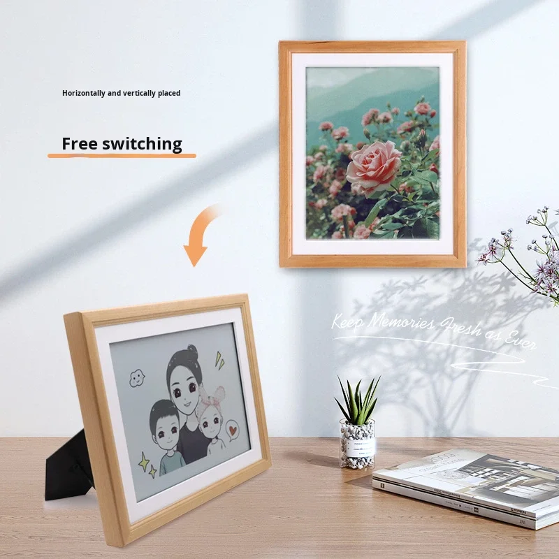 PW133_E6_V1 13.3inch High-Definition Digital Photo Frame Full-Color Cherry Wood Ink Screen Display WiFi Office