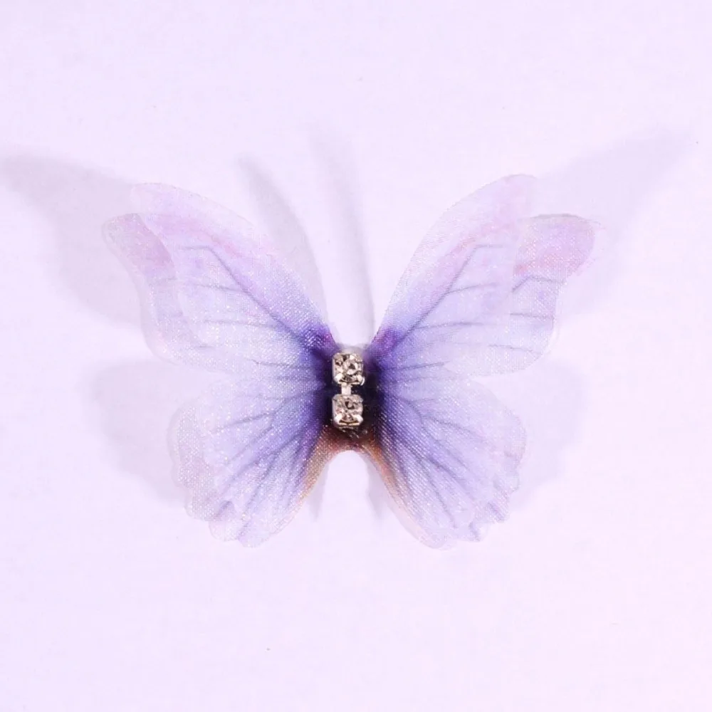 50Pcs 3D Organza Fabric Butterfly Appliques Double-layer Colorful Chiffon Butterfly Embroidered Patches Translucent