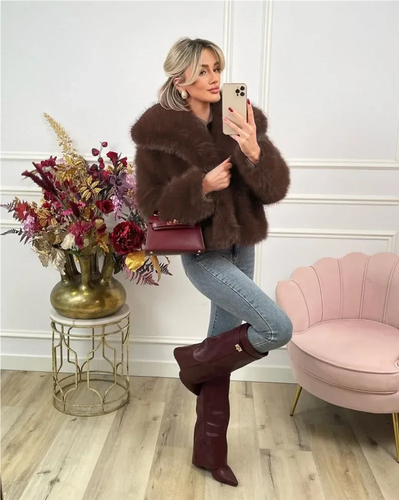 เสื้อแจ็คเก็ตขนเฟอร์เทียมคอปก แขนยาว อุ่นสบาย สำหรับผู้หญิง รุ่นใหม่ประจำฤดูใบไม้ร่วงและฤดูหนาว GUWU