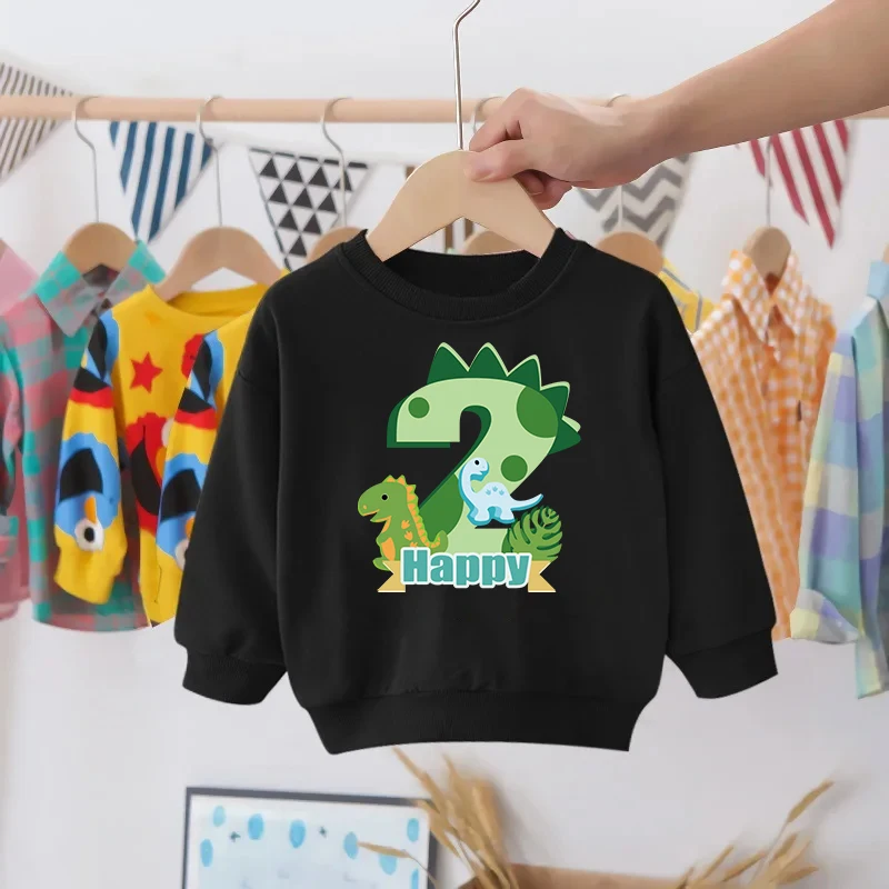 Dinosaur Number Birthday Autumn Kids Boys Girls Tee Sweatshirts 0-7Y Vintage Long Sleeve Pullovers Tops Hoody Children Clothes