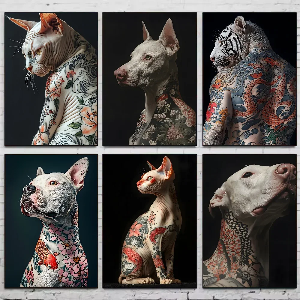 Domineering animal tattoo cool Poster Aesthetic Canvas Painting Posters and Prints Wall Art Picture For Living Room Decoration