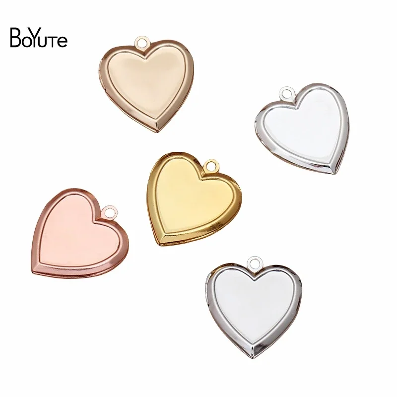 

BoYuTe (10 Pieces/Lot) Fit 16MM Heart Cabochon 22*5MM Metal Brass Heart Shaped Memory Locket Can Insert Photo Locket Pendant