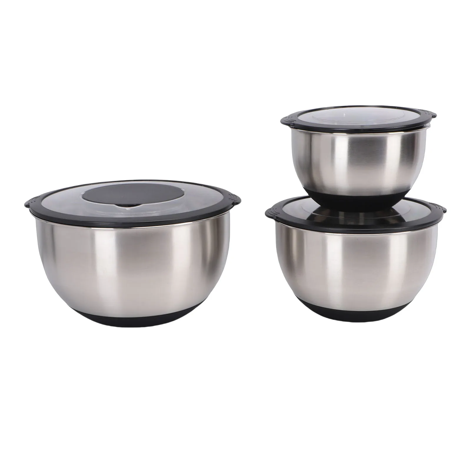 

3PCS Mixing Bowls with Airtight Lids Stainless Steel Nesting Bowls with 3 Grater Attachments Anti Slip Silicone Bottoms for Kitc