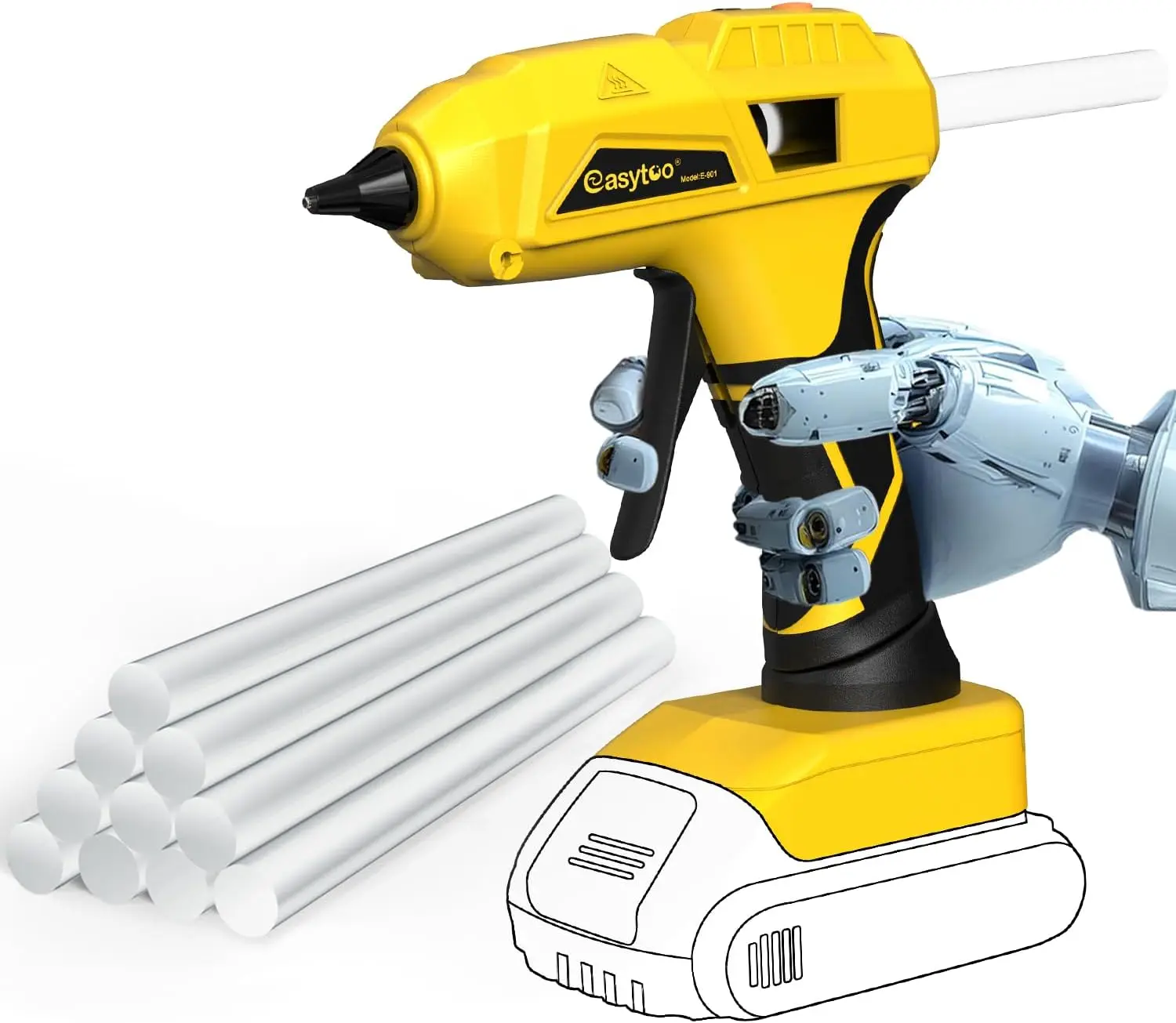 

Cordless Hot Glue Gun, Compatible with 20V Lithium-Ion Battery, Quick Heating, 10 Glue Sticks Included
