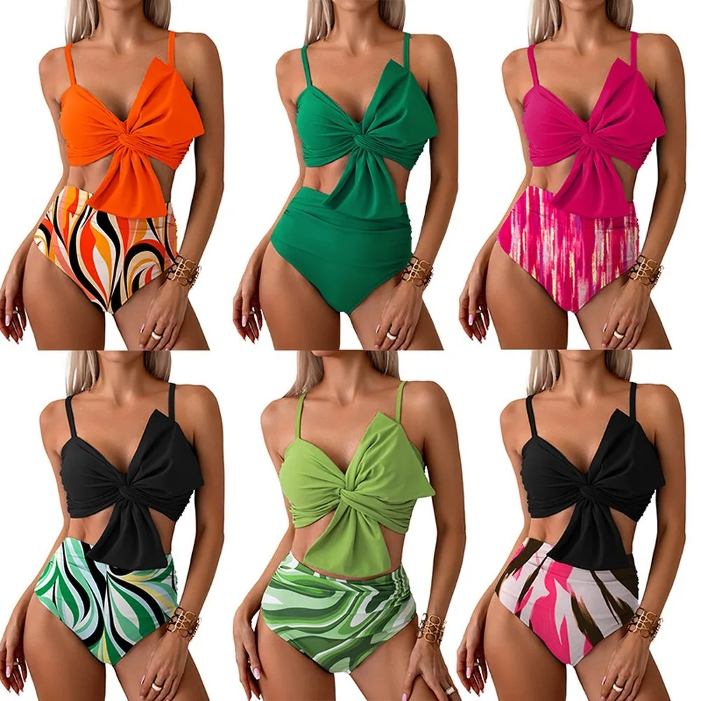 Women's Push Up Halter Bikini Set Two Piece Swimwear Sexy Printed Bathing Suit Summer Beach Vacation Swim Top & Bottom Brazilian