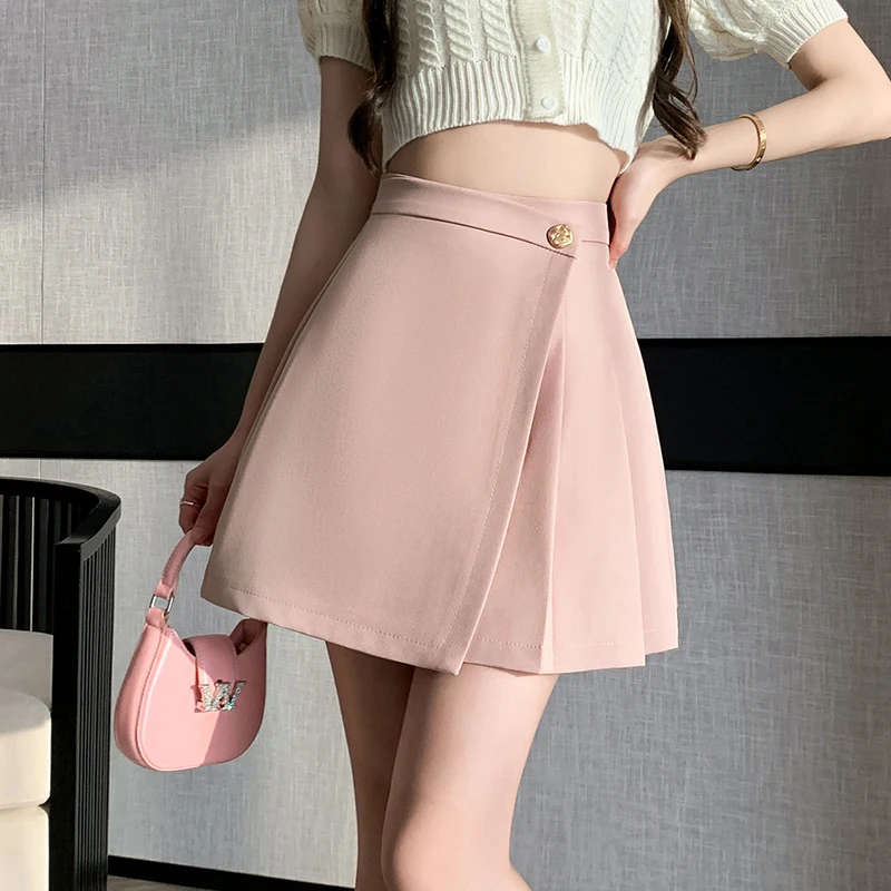 

Korean Style Ladies High Waist A-line Mini Skirt Women Spring Summer Fashion Irregular Pleated Skirts Woman Casual Short Skirts