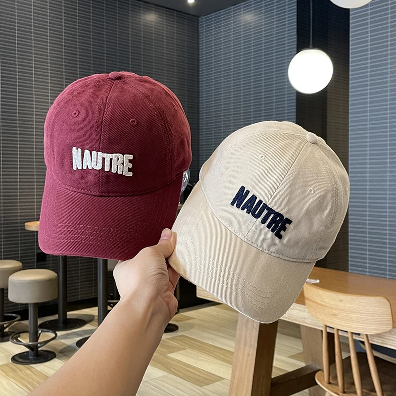 

New Embroidered Letter Baseball Cap for Women Versatile Width Curved Brim Couple Peaked Cap Men Trendy