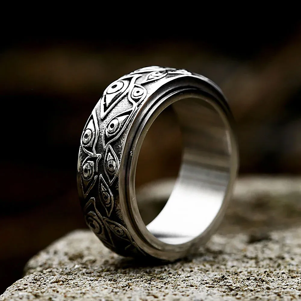 Antique Evil Demon Eye Pattern Stainless Steel Ring Gothic Punk Street Niche Fashion Jewelry For Men Party Biker Wear Accessory