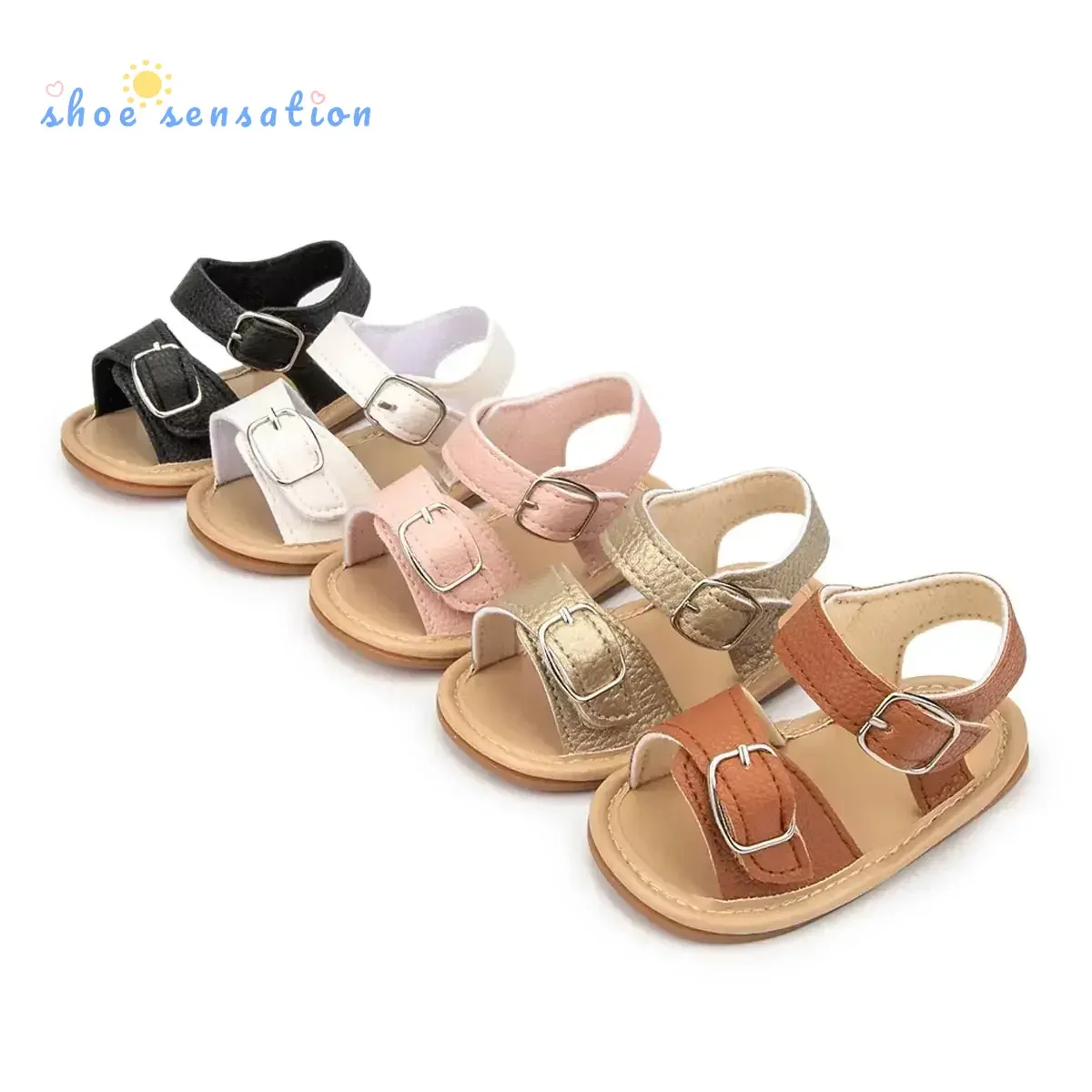 Meckior Summer Boys Girls Beach Sandals Baby Shoes PU Iron Clasp Baby Boy Girl Sandals Rubber Bottom Anti-slip 0-18M