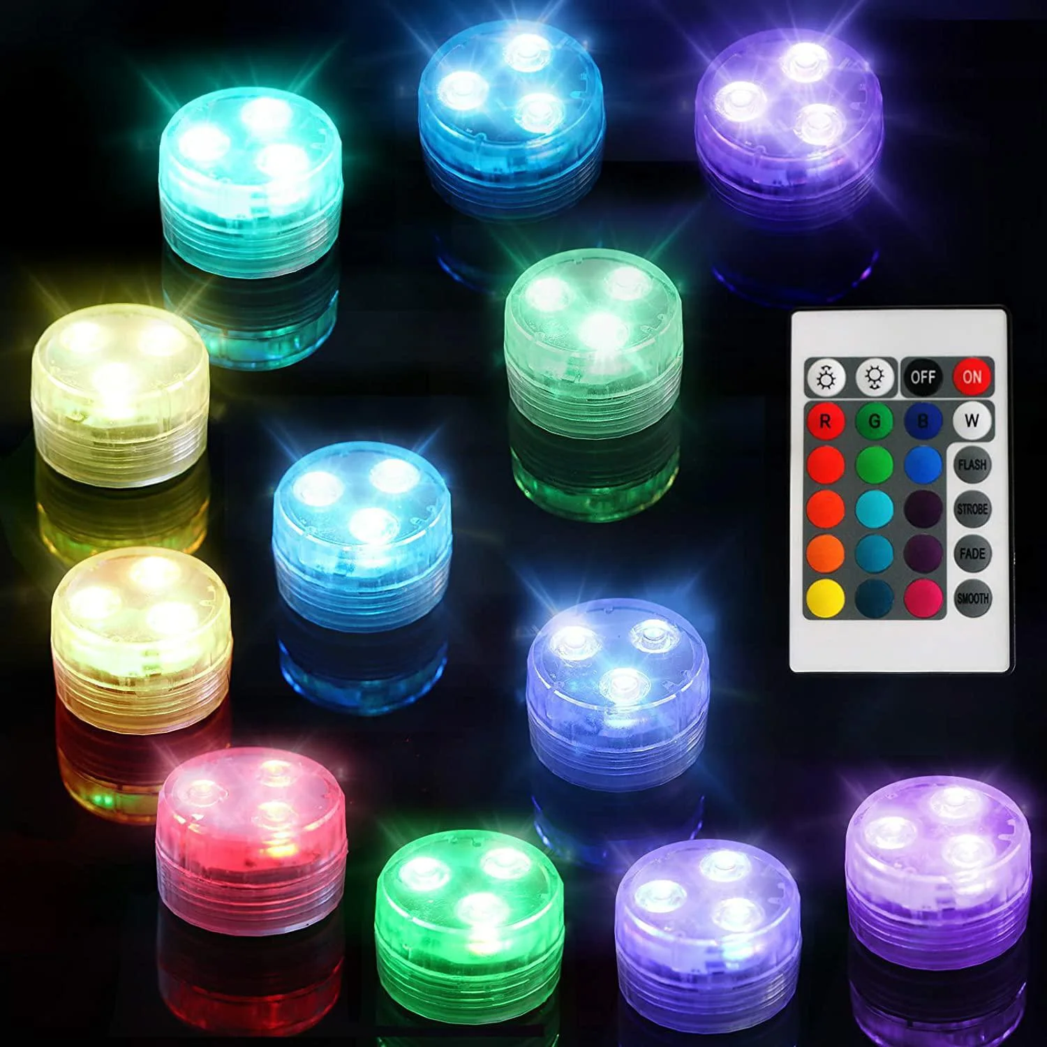 

Mini Submersible Lights Remote Control 3LED 24-Key Battery Light Bathtub Pool Atmosphere Light