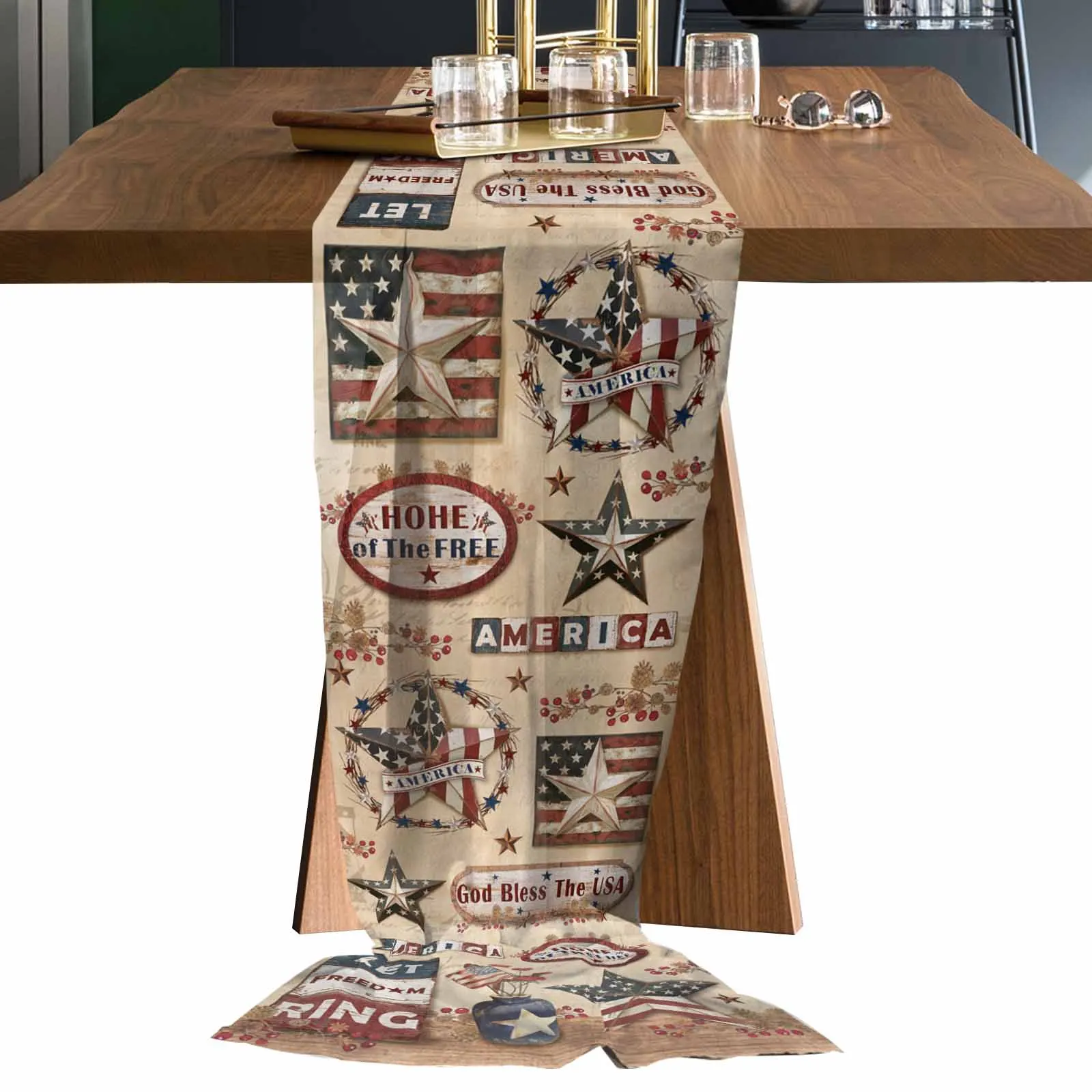 

Retro Patriot Logo Country Star Sheer Chiffon Table Runner Wedding Party Birthday Tulle Voile Tablecloth