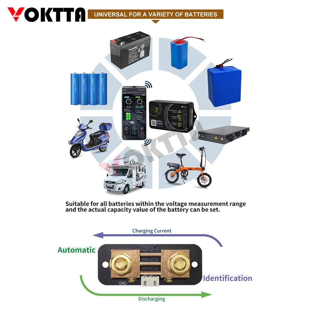 DC 0-120V Battery Capacity Tester Bluetooth Coulomb Meter Battery Monitor High-precision Voltage Current Meter Capacity Detector