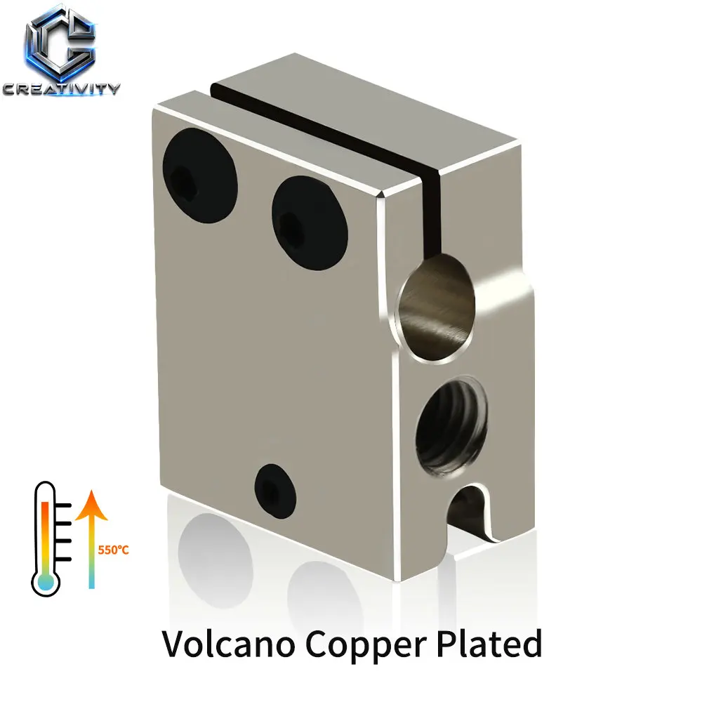 High Quality PT100 Volcano Heated Block Hotend Aluminum Brass Copper Plated Heating Block Volcano Heatblock 3D Printer Parts view 5