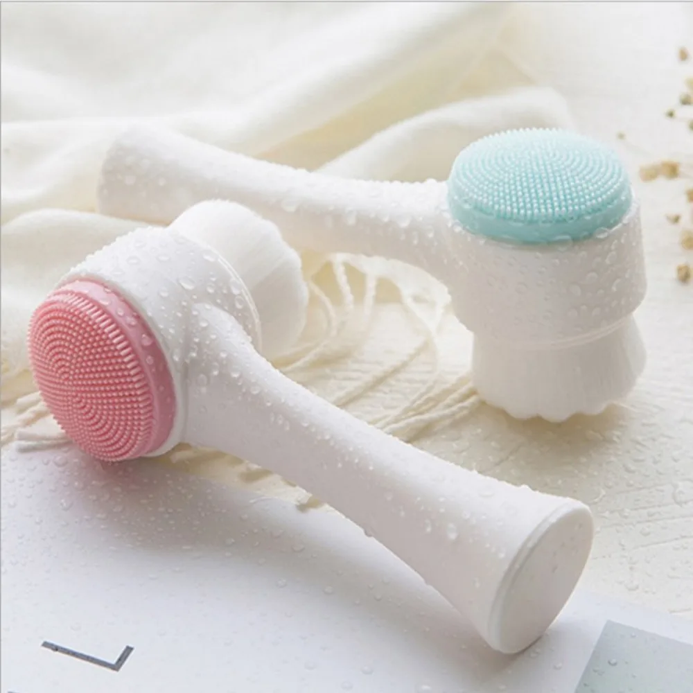 Mini Manual Facial Cleansing Brush Silicone Massage Face Brush Soft Bristles Double-Sided Handheld Cleaning Device Pore Cleaner