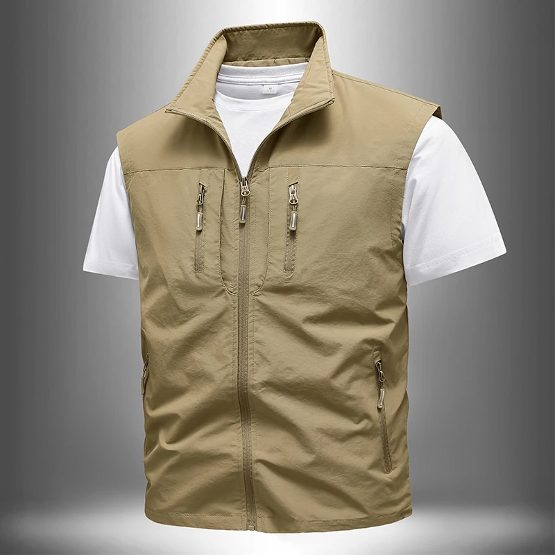 Men Sleeveless Outdoors Camping Fishing Many Pocket Gear Vest Jacket Men Zipper Webbed Leisure Fashion Vest Male Plus Size 8XL