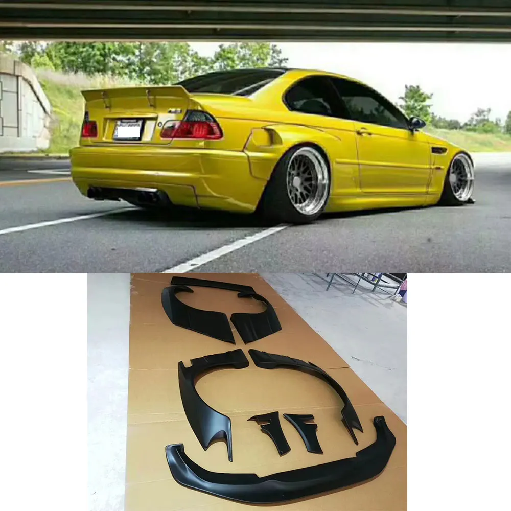 For BMW E46 Body Kit 3 Series Wide Body Kit Coupe Sedan FRP Fiber Glass Front Lip Rear Bumper Fender Trunk Spoiler