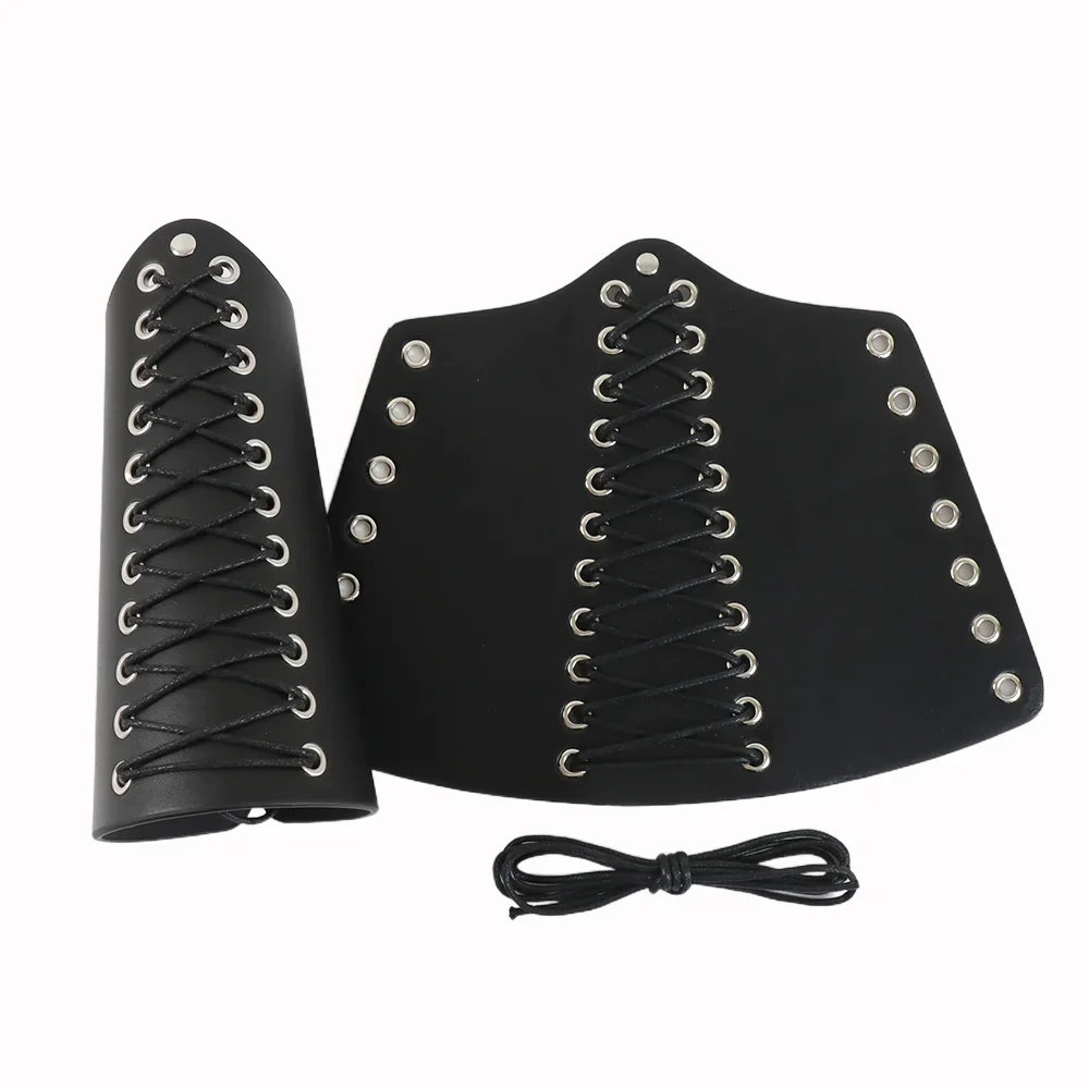 Pulseras vikingas con cordones para mujer, brazalete Medieval de cuero PU, protectores de brazo para disfraz de Cosplay de Halloween, color negro, 2 uds.