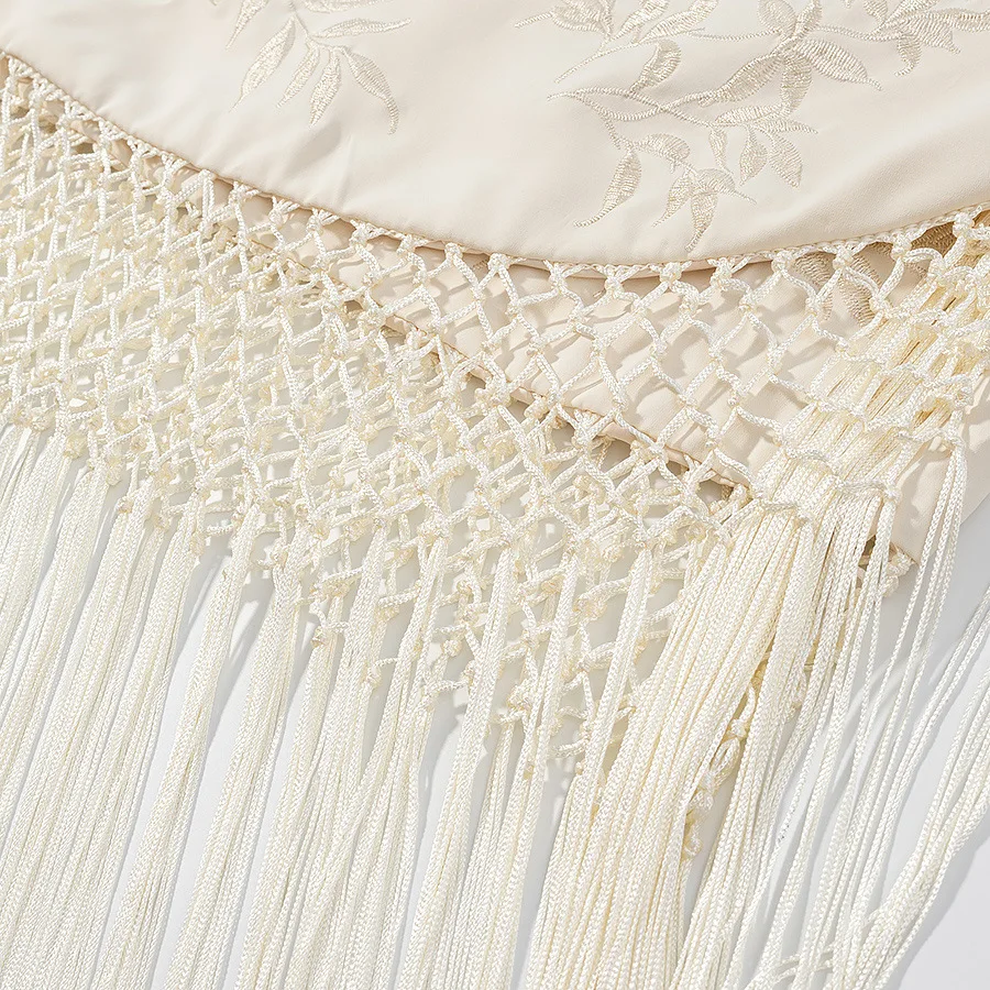 เอวสูง Ruffle Midi กระโปรง High Street กระโปรงผู้หญิงกระโปรงปัก Fringing กระโปรงฤดูร้อนลูกไม้ยาว Midi กระโปรง