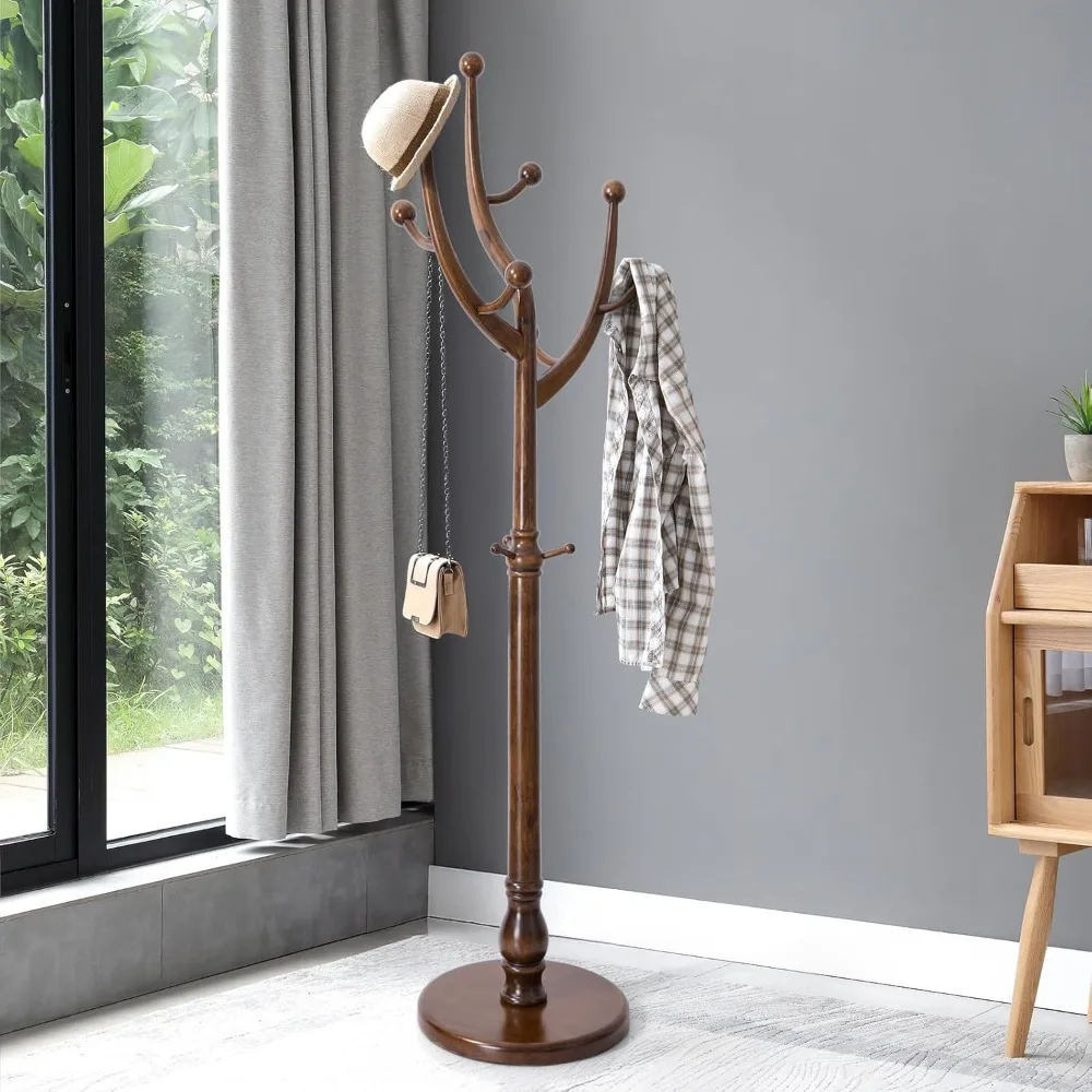 Freestanding Coat Rack with Sturdy Round Base - Unique Heavy Duty Coat Hanger Stand for Home & Office