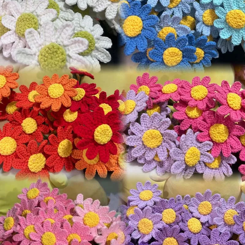 رأس دايزي منسوج من الكروشيه ، قلادة ملونة مصنوعة يدويًا ، باقة ذاتية الصنع ، حقيبة ملابس مزينة مزينة ، 7 ، إكسسوارات زهور