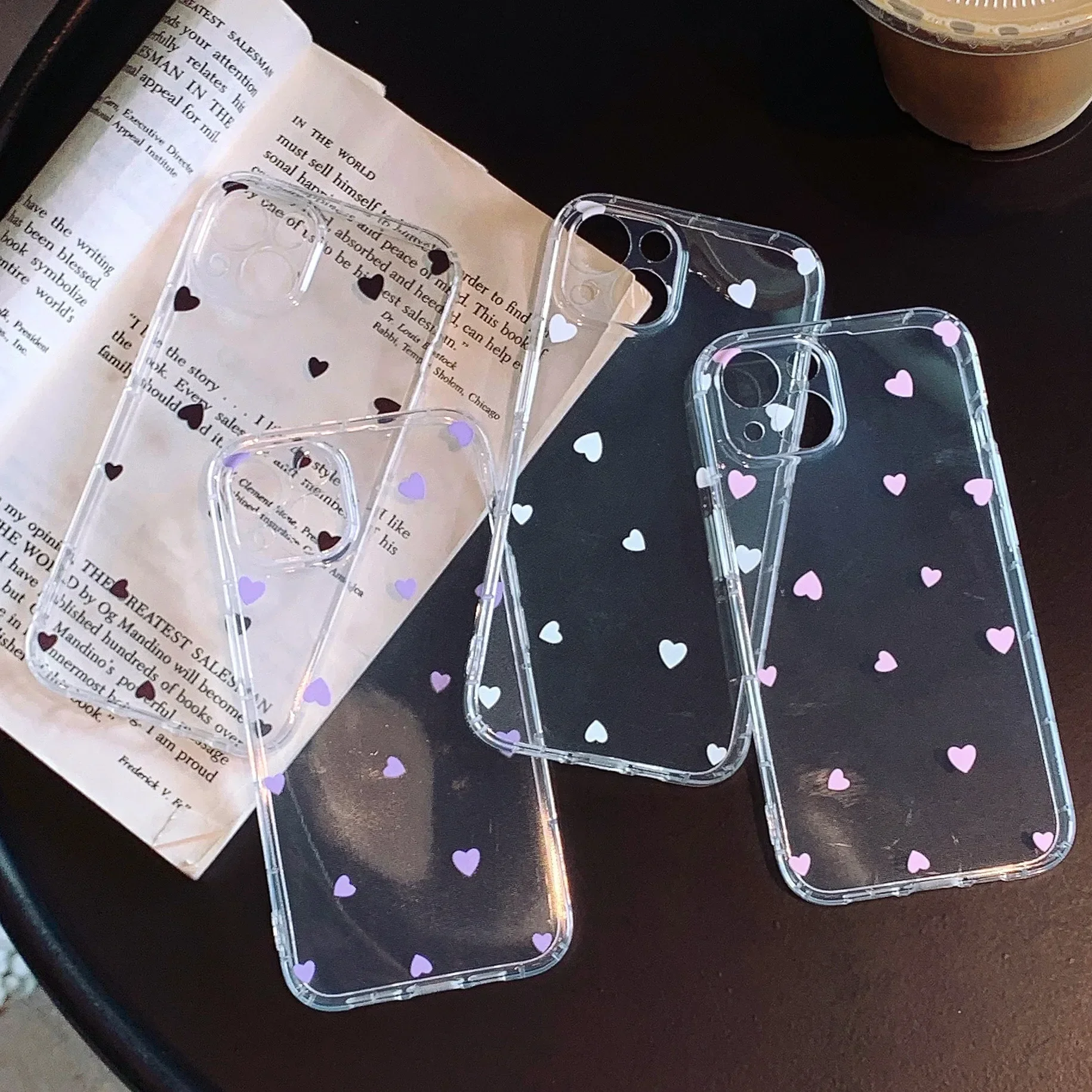 Funda de teléfono para iPhone 16, 15, 14, 13, 12, 11 Pro Max, Mini, 7, 8 Plus, SE, transparente, Simple, corazón de amor, TPU suave para iPhone 13,