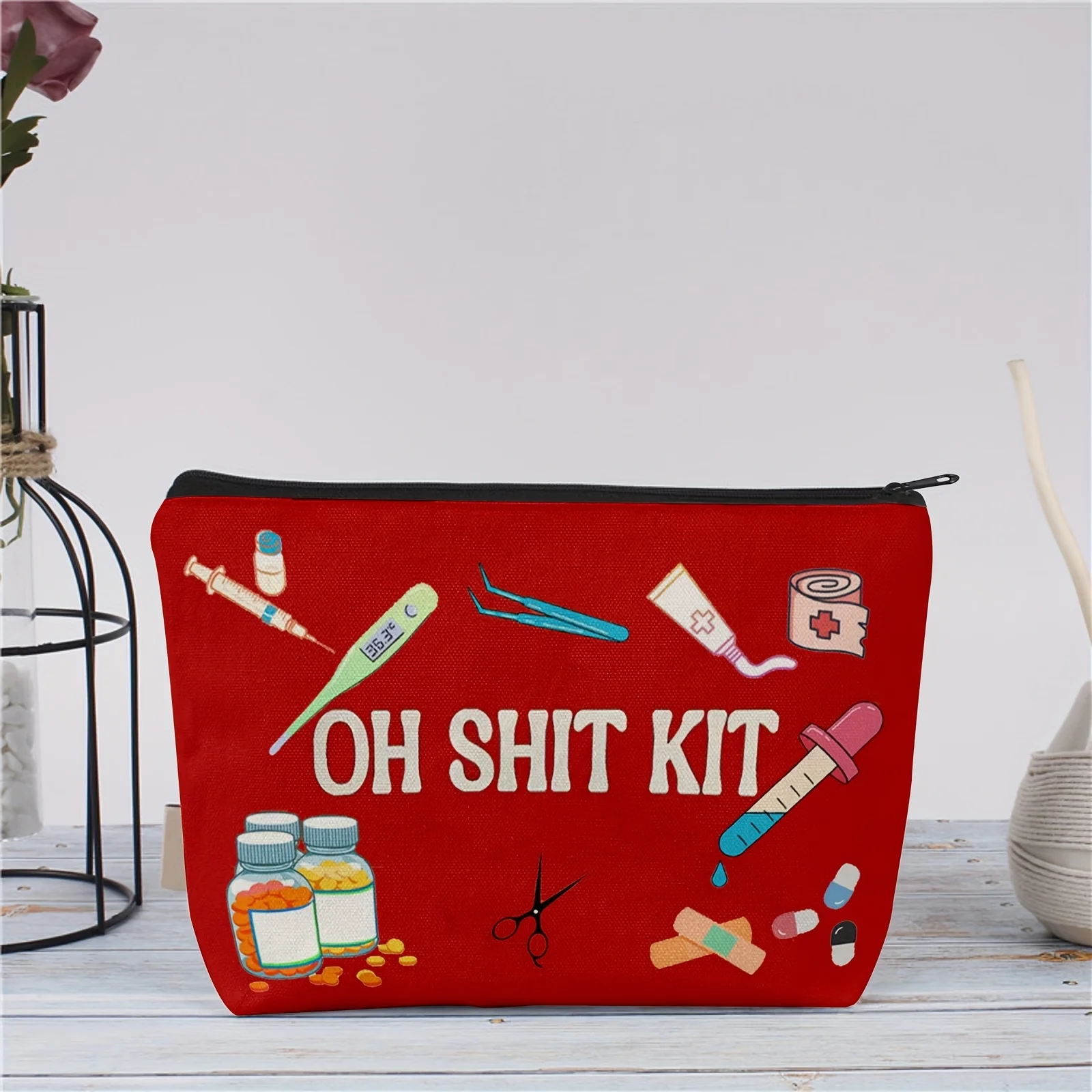 A OH SHIT KIT Makeup Bag - Women's Cute Multi-Functional Zipper Bag, Jewelry Storage Bag